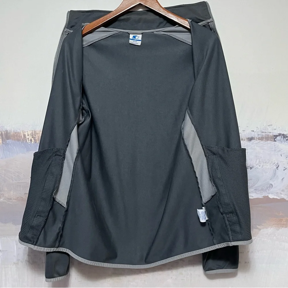Vtg‎ STARTER Track Jacket Mens S Grey Colorblock Full Zip Pockets Activewear Y2K